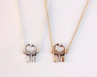 Love Giraffe Necklace in Gold or Silver, Twin Giraffe Pendant Necklace, Bridesmaid Jewelry, Everyday Necklace, Wedding , Strand Necklace