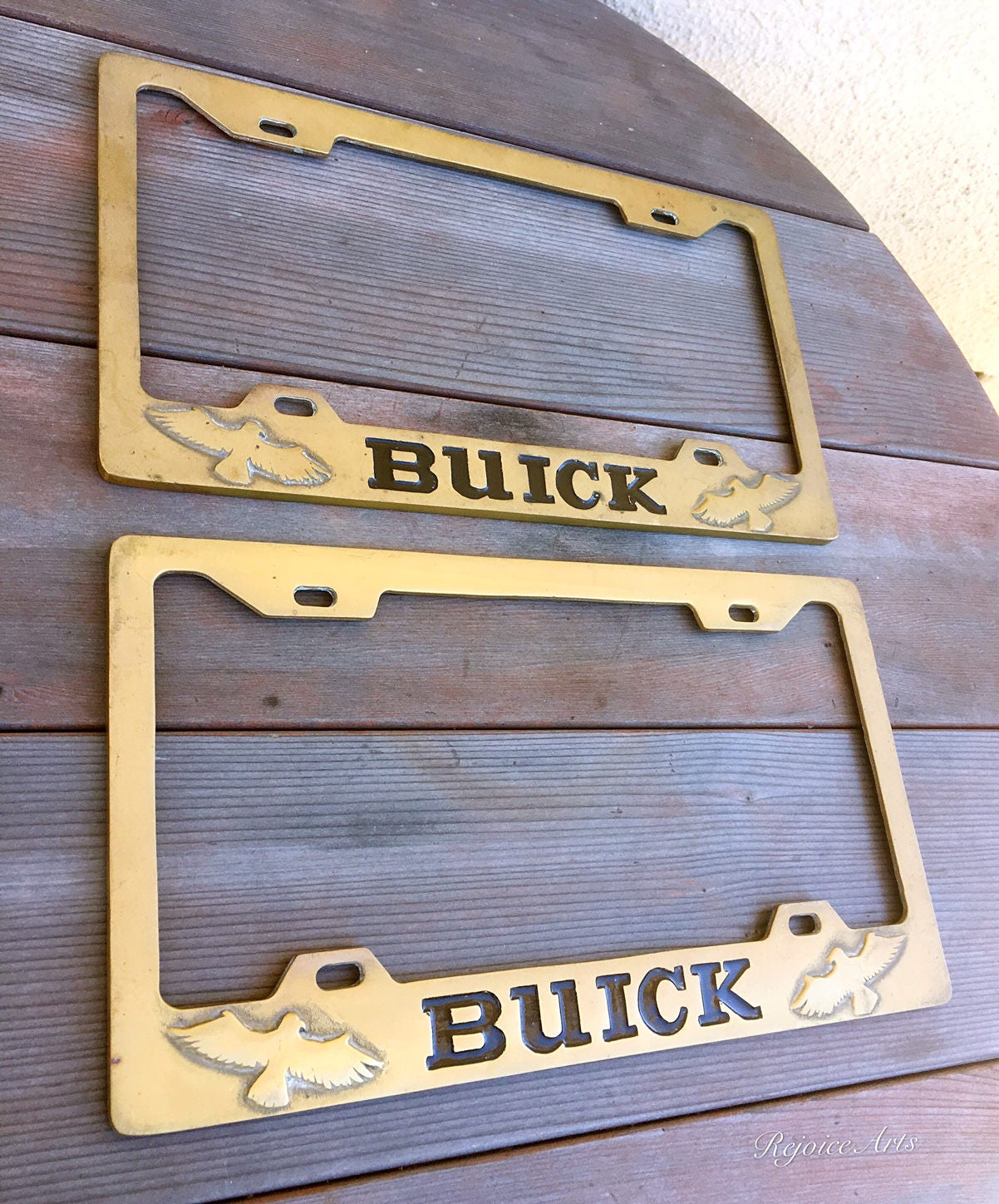 Vintage Pair Buick Solid Brass License Plate Frames by Baron