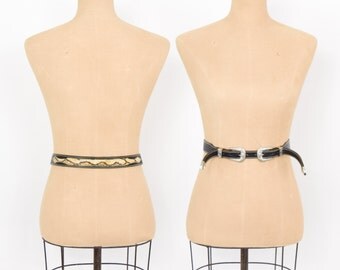 80s Snakeskin Belt | Leather and Python Snakeskin | Silver Buckles Belt | Apple Accessories