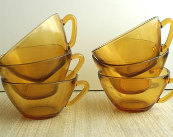 Vintage Vereco Glass Teacups - Vereco France Teacups - Glass Teacups - Honey Amber Glass Teacup - Tea or Coffee Cups - Vintage Teacups