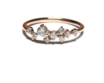 14K Gold Dainty Ring-Diamond Ring-Rose Gold Ring-14K Gold Zirconia Handmade Dainty Ring