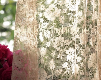 ISABÉLLE' Full Lenght Cream Colored Romantic Rose Patterned Curtain Sale By the Yard