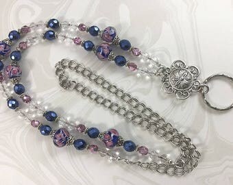 Blue Raspberry Lanyard, Blue Beaded Lanyard, Silver Chain Lanyard, ID Badge Holder, Badge Lanyard, Lanyard ID Holder, Breakaway option