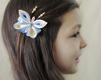 Butterfly hair clips Baby gift Pastel hair barrette Unique gift for girl Kanzashi Holiday gift for daughter Baby hair clip Preppy accessory