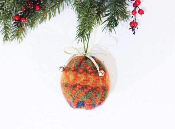 green orange blue christmas ornament upcycled sweater ball green orange blue christmas ornament upcycled sweater ball