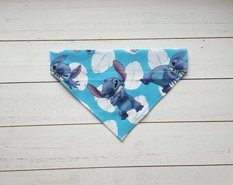 Stitch Dog Bandana, Over the Collar Dog Bandana, Dog Accessories, Pet Fashion, Disney, Lilo and Stitch, Hawaiian, Blue White, Ohana