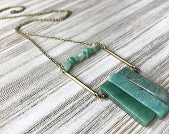 Aventurine Pendant Necklace // Long Necklace // Natural Stone Necklace // Green Stone Necklace // Modern Necklace // Unique Necklace