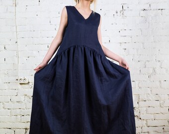 Linen Dress,blue linen dress, summer linen dress,loose fit dress, one size linen tunic,every day dress, plus size dress, linen kimono/LD0021