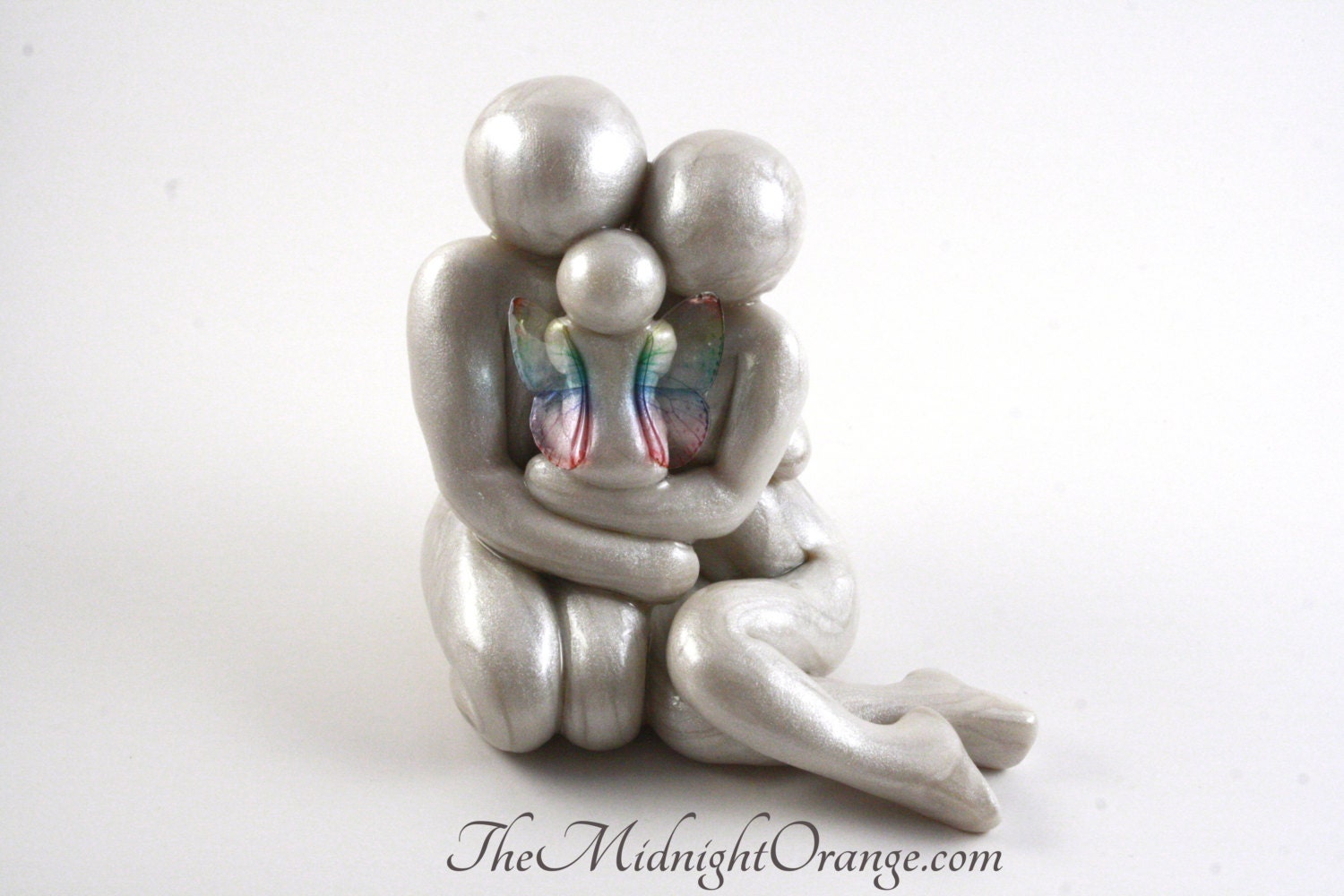 Baby Loss Memorial Statue Mother Father and Angel Baby clay