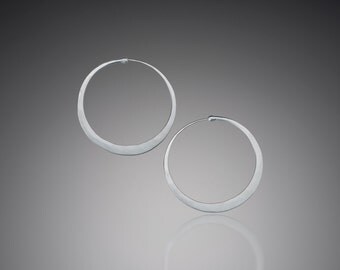 Simple Matte Finish Silver Hoop Earrings // Brushed Sterling Silver Hoops