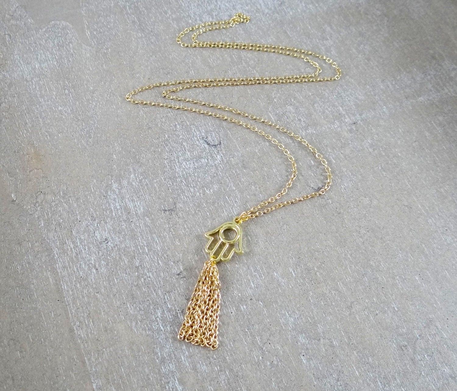 Long Gold Hamsa Tassel Necklace 5440