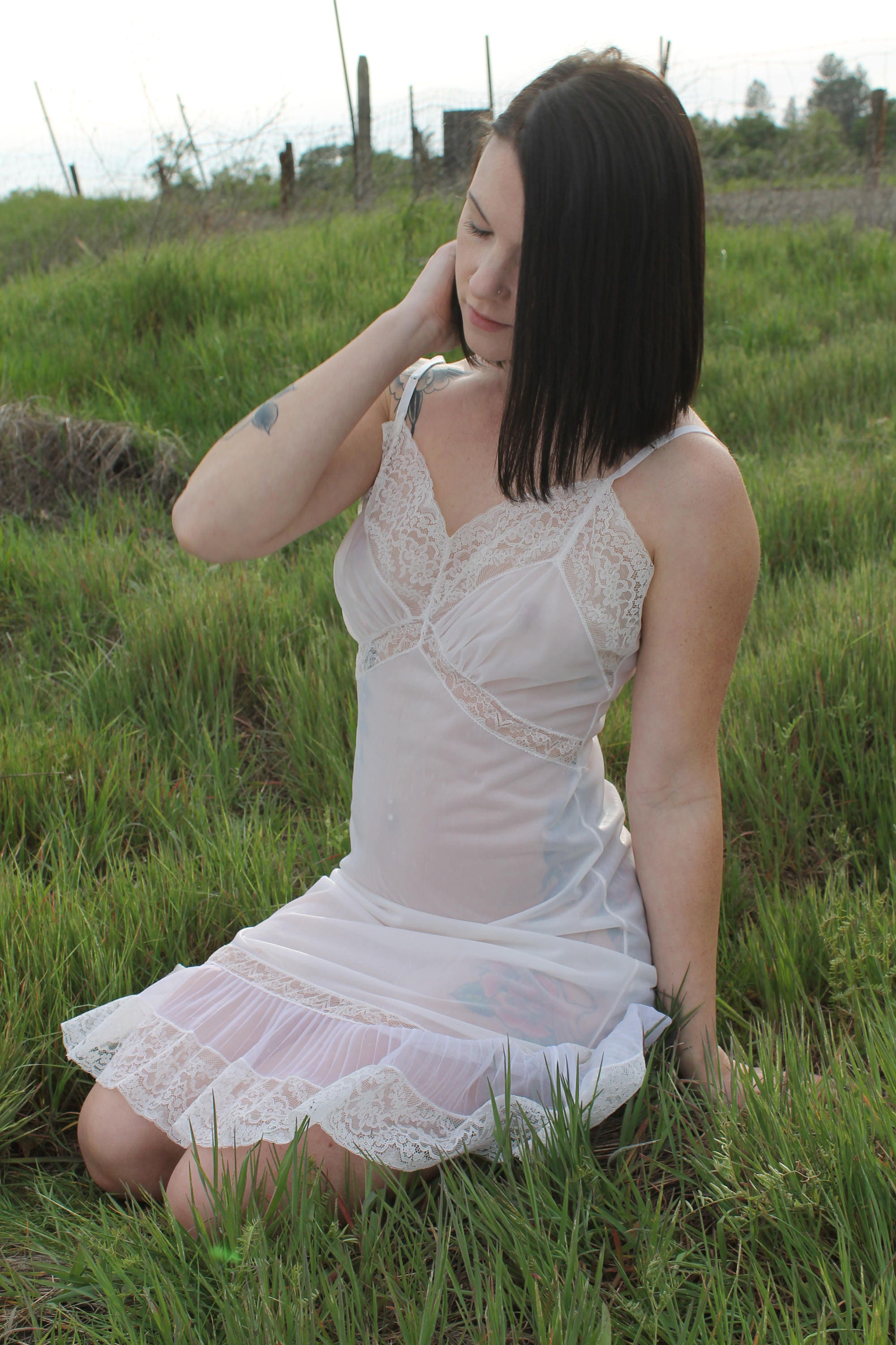 DAISY Vintage Slip Dress 1950's Intimates White Lace Nylon