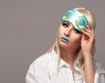Breakfast at Tiffany's sleep mask AQUA and METALLIC GOLD
