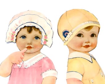 Original Queen Holden Paper Dolls Art Deco with Clothes Bobby and Joan 17 Inches - 1920's Toys