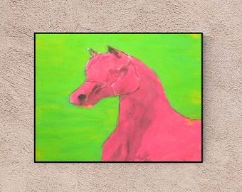 Pink Horse: - horse portrait - custom pet portrait - personalized horse - horse illustration - horse lover gift