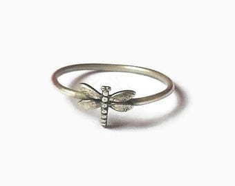 Dragonfly dainty ring, sterling silver, dainty ring, dragon fly ring, staking ring, stackable ring