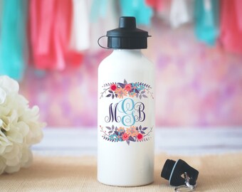 Custom Monogram Water Bottle, Floral Monogram Water Bottle, Personalized Gift, Initials Water Bottle, Personalized Gift, Monogrammed Mug