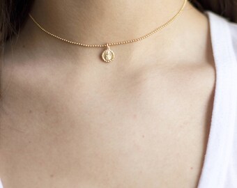 Guadalupe Choker - 14k Gold Choker, Gold Disc Choker, Dainty Gold Choker