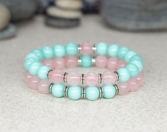 Birthday gift-for-sister Distance bracelet Couple bracelet set Pastel bracelet Pink and blue bracelet Lgbt pride Ice cream party accessories