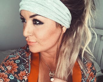 Gray Scrunch Headband, Extra Wide Headband, Turban Headband, Extra Wide Jersey Headband, Boho Headband, Boho head wrap (women, teen girls)