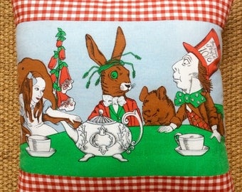 Vintage Alice In Wonderland Fabric Cushion With Interior 40cmx40cm