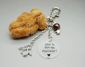 porte clé ours nounours cabochon "Veux tu être ma marraine" infini personnalisable