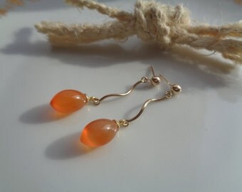 Gold Earrings with carnelian, 585 gold filled, beautiful design