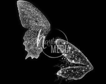 2 Transparent PNG Beautiful Child Fairytale Butterfly Fairy White Sparkle Wings Photo Overlay Prop for Photographers - Instant Download