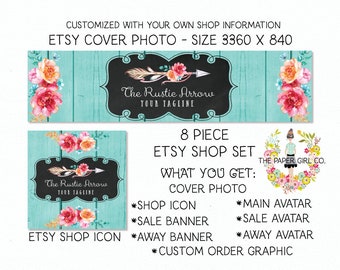 etsy shop banner set etsy cover photo set etsy branding set boho etsy set arrow etsy set premade etsy set shop icon shop avatar
