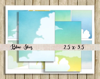 Sky digital paper backgrounds printable tag ATC instant download blue skies for scrapbooks journals and craft
