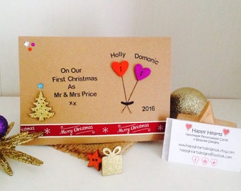 Our First Christmas As Mr & Mrs - Personalised Handmade Christmas Card - Wife First Christmas Card - Husband First Christmas Card