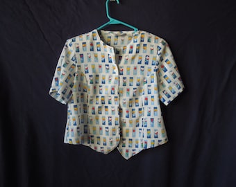 SALE 80s Textured Floral Button Up Crop Top