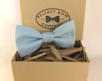 Handmade Linen Bow Tie in Pastel Blue - Adult & Junior sizes available
