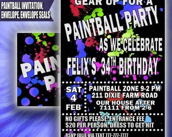 Printable Paintball Party, Paintball Invitation, Paintball Birthday Invitation, Paintball Printable Invitation, Paintball Party Invitation