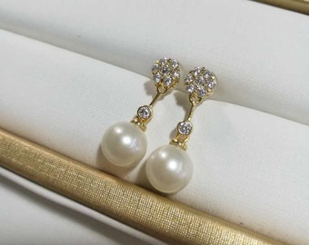freshwater pearl earrings, pearl drop earrings, wedding pearl earrings, pearl earrings bridesmaid, bridal earrings pearl rhinestone