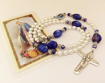 Blue Rosary. Miraculous Medal Rosary. White Rosary. Catholic Rosary. Catholic Gift. Holy Rosary. Catholic Mother's Gift. #2R120