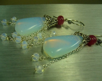 Opalite Ruby Sterling Silver Dangle Earrings