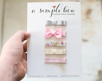 Floral Hair Clip | Tiny Bows | Small Hair Bow | Little Bow Clips | Clip Set | Hair Bow Set | Baby Hair Clip | Toddler Hair Clip