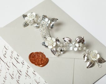 Silver leaf bridal headpiece Silver leaf hair comb Silver bridal headpiece Silver bridal headpiece Silver floral bridal comb Silver haircomb