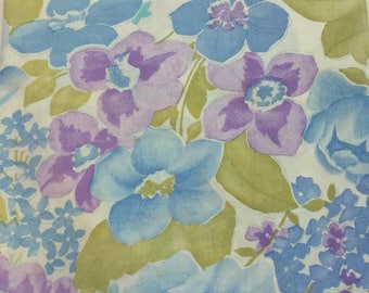 Vintage Muslin Lavender Blue & Green Floral Flowers Twin Fitted Sheet