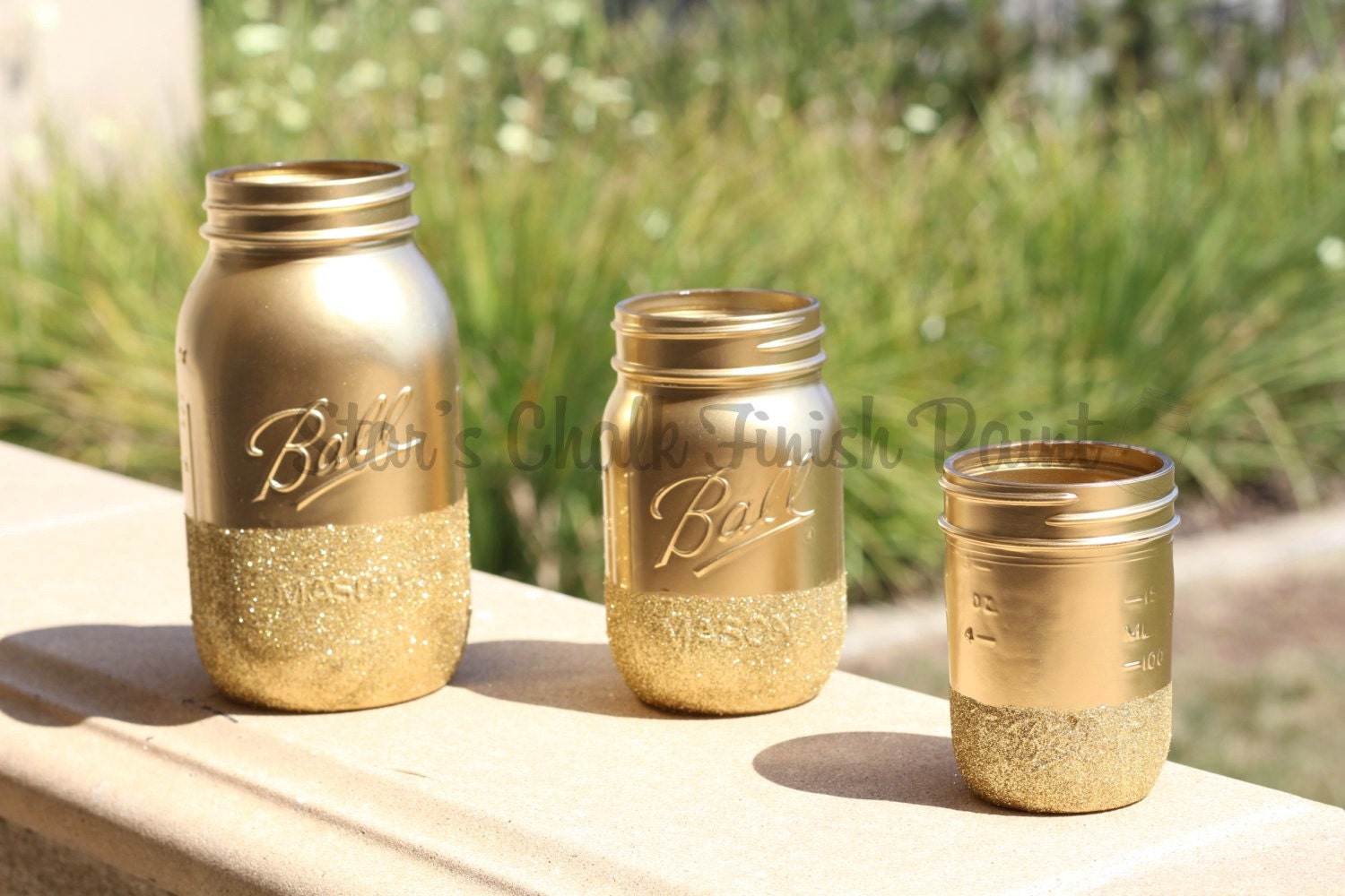 Gold Glitter Mason Jars Set of 3...32oz 16oz 8oz. Dipped in