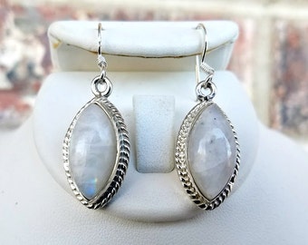 Moonstone Earrings - Drop Earrings - Sterling Silver Moonstone Earrings - Marquise Cut White Earrings - Moon Stone Jewelry