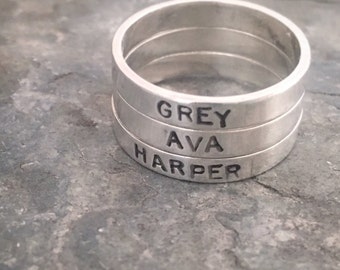 Name Rings, Custom Rings, Personalized Rings, Stackable Rings, Stacking Rings, Silver Name Rings, Stacker Rings, Mom Ring