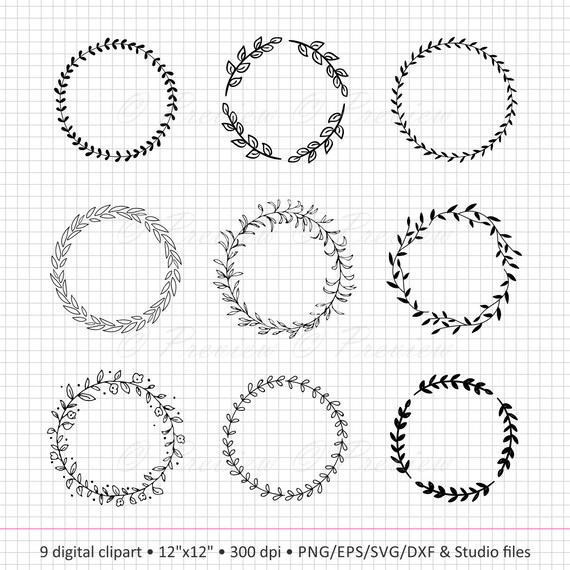 Buy 2 Get 1 Free! Digital Clipart Hand Drawn Floral Wreath frames, ring ...