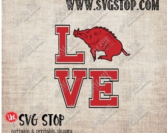Razorback Love design Svg, Dxf, Jpg, Png, & Eps files for Silhouette Cricut Vinyl Cutting and Printing