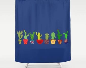 Cactus shower curtain-Cacti shower curtain-Cacto Cool shower curtain-Blue bathroom decor-Etsy gift-Modern bath curtain-Colourful bathroom
