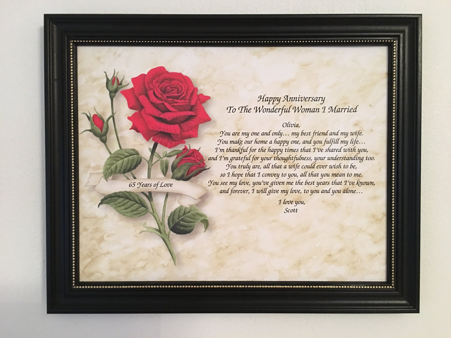 65th Anniversary Gift For Wife Love Poem Personalized