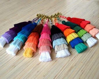 Tassel keychain Tassel bag charm Pom pom key chain Pink tassel purse charm Blue Green Red Rainbow color fringe handbag charm Tassel clip