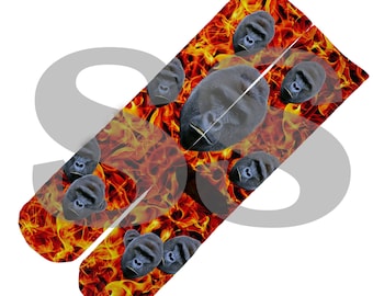 Custom Socks - Harambe Flames! Harambe Flames Fire Gorilla Ape RIP elites elite sock