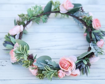 Succulent flower crown, Bohemian headpiece, Boho flower crown, Bridal Bohemian headpiece, crown, pink flower crown